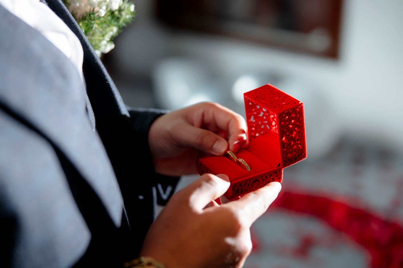 3d printed marriage gift — Close-up of hands holding a wedding ring box, perfect for elegant ceremony themes